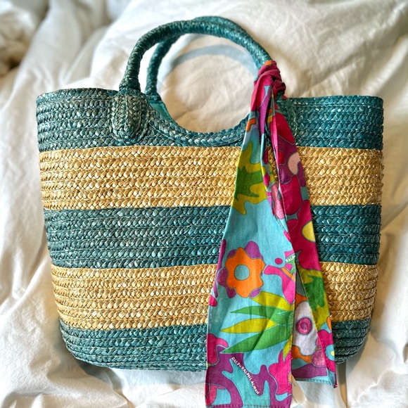 Straw summer bag by Ralph Lauren, with decorative tie. Smoke free home. EUC - Picture 2 of 5